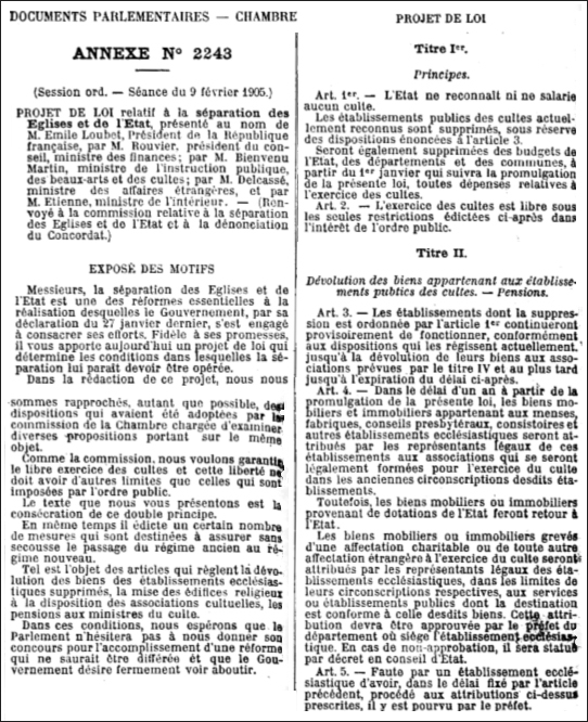 Projet de Loi 1905 République française